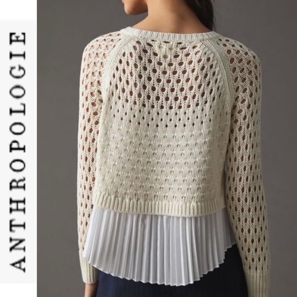 FINAL Last Chance NWT Anthropologie Maeve Layered Pleated Sweater Ivory xs - Picture 4 of 15